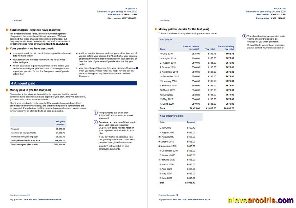 United Kingdom Standard Life utility bill 7 pages 5 6